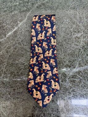 Vintage Salvatore Ferragamo 100% silk necktie  in “Blue Horses" motif.